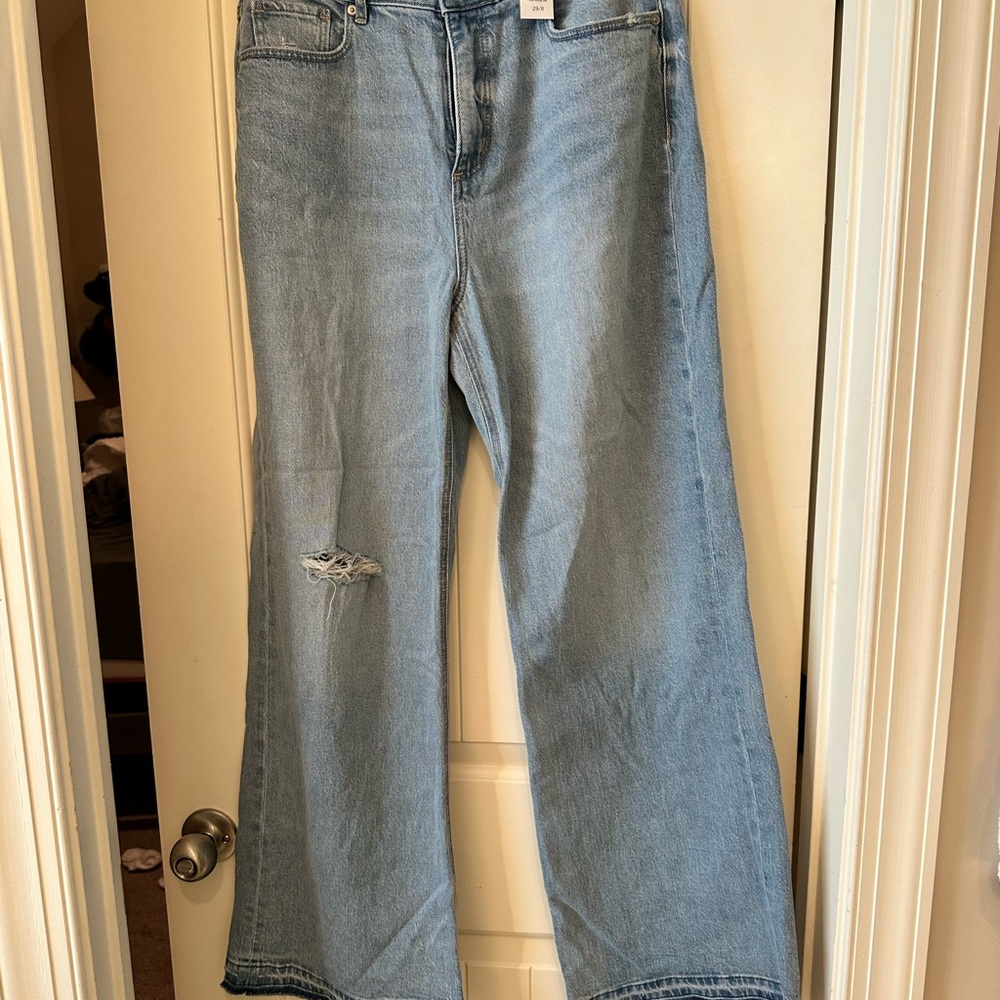 LOFT Light Blue Wide-Leg Distressed Jeans